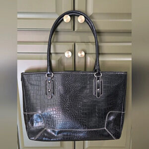 NWOT black crocodile pleather shoulder tote briefcase bag
